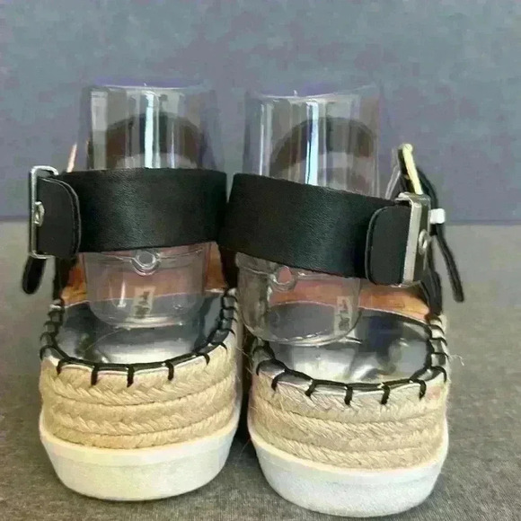 MTNG Wedge Sandal Black Strap Faux Leather Espadrille Cork Soles Women 40-9/9.5 - Picture 5 of 12